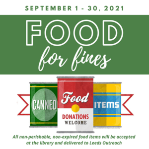 LJCL is pleased to announce that the annual Food for Fines event with Jefferson County Library Cooperative begins today! For each non-perishable, non-expired food item, $1.00 will be waived from your overdue fines - up to $10.00 total. All food received at the library will be delivered to our friends at Leeds Outreach For more information, comment below or call us at 205-699-5962.