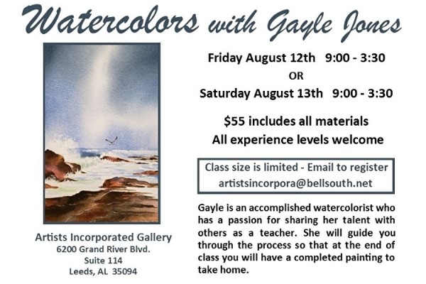 WATERCOLOR CLASS WITH GAYLE JONES august 12 or 13 - july 26 600x400