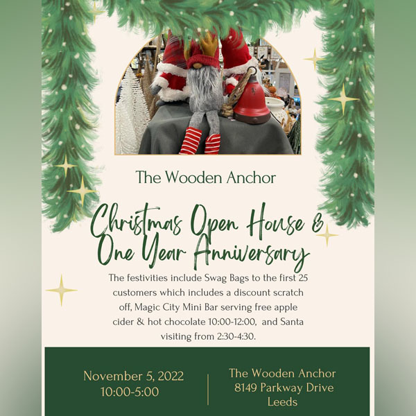 christmas open house & 1 yr anniversary- the wooden anchor nov 5