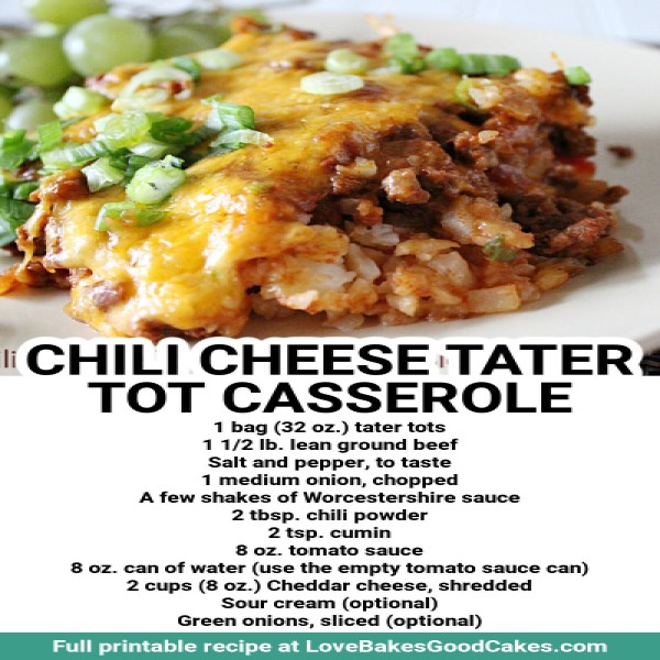 Chili Cheese Tater Tot Casserole at lovebakesgoodcakes.com 600x600