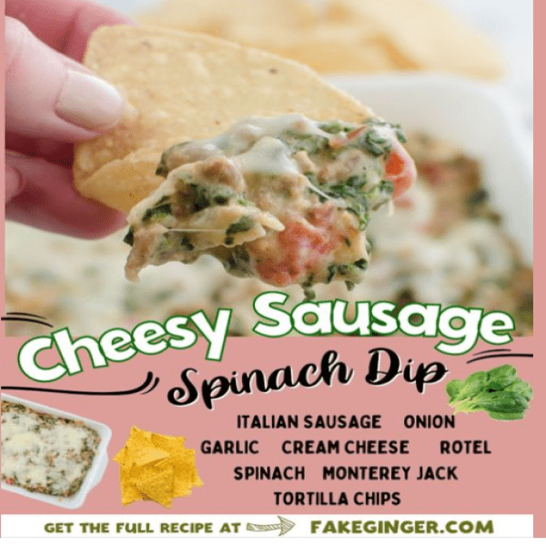 cheesy sausage and spinach dip by fakeginger.com