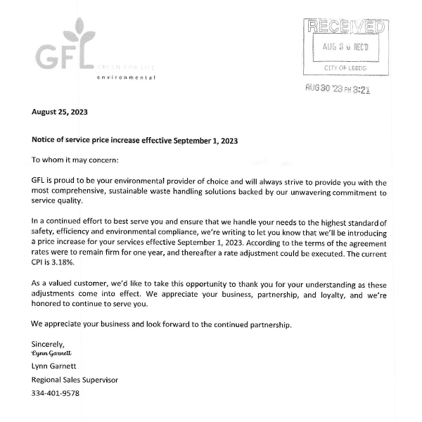2023-08-30 GLF rate increase notice