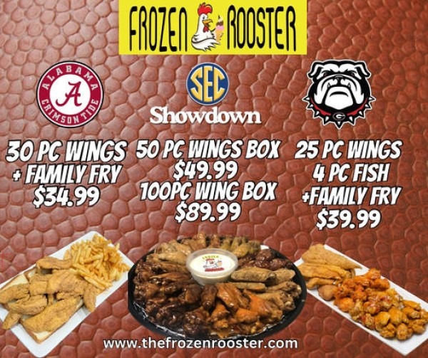 frozen-rooster-ga-or-bama-showdown-600x503