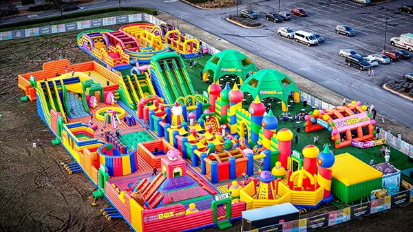 Funbox 03_600 World’s Largest Bounce Park Returns to The Shops of Grand River! FUNBOX®, a 25,000 sq ft inflatable playground will take | Leeds Alabama