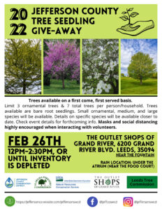 Leeds Announces 2022 Tree Seedling Give-Away with Alabama Forestry Commission for Saturday, Feb 26, 2022 at The Outlet Shops of Grand River.