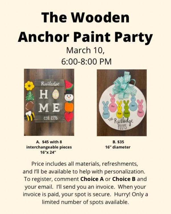 the wooden anchor paint party march 10
